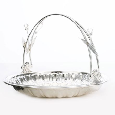 AR0070-Silver Plated Flat Basket With Crystal Handle Main Image